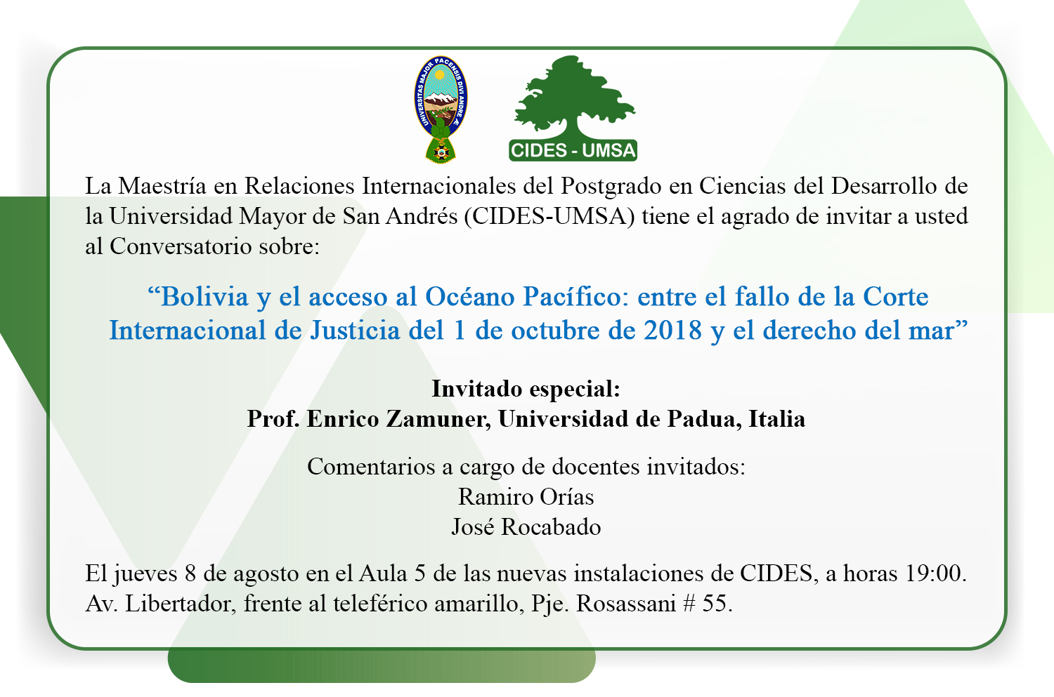 CONVERSATORIO: Bolivia y el acceso al Océano Pacífico: entre el fallo de la Corte Internacional de Justicia del 1 de octubre de 2018 y el derecho del mar